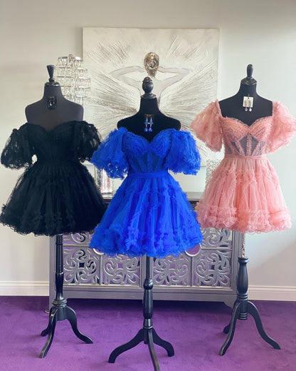 Off the Shoulder Hot Pink Ruffles Short A-line Homecoming Dress