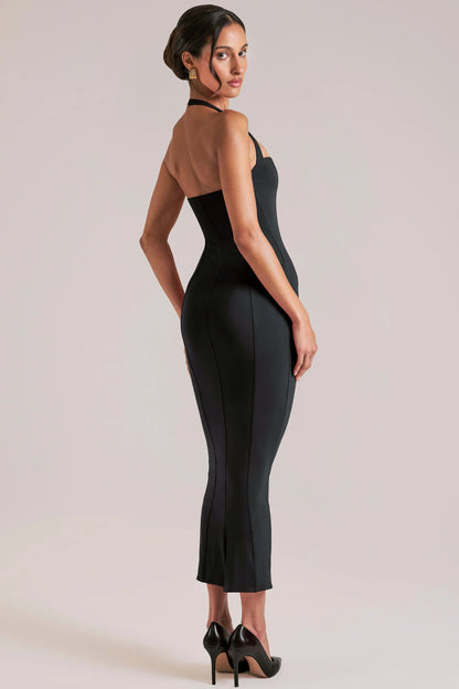 Halterneck Midaxi Dress in Black