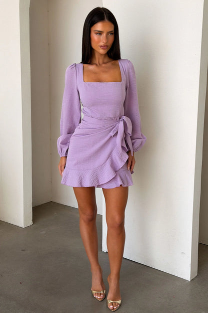 Silvana Long Sleeve Wrap Mini Dress - Lilac