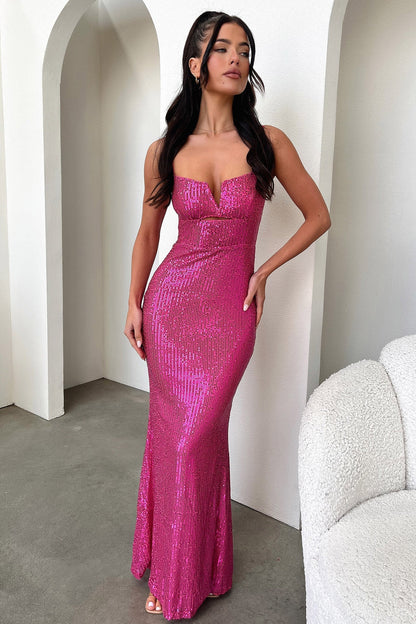 Bonnie Sequin Maxi Dress - Hot Pink