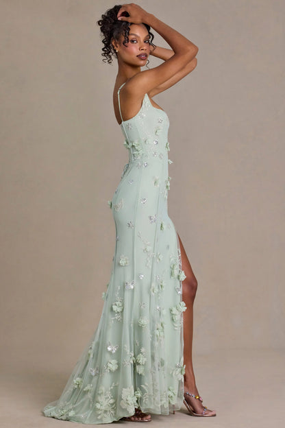 Embellished Corset Gown in Sage Green