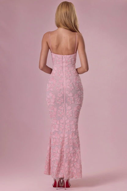 Embellished Square Neck Maxi Dress in Blush