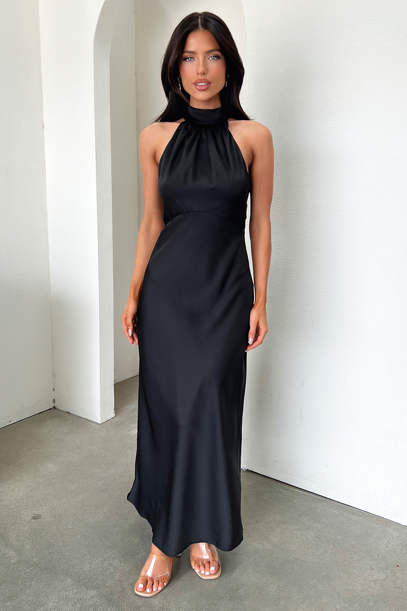 Daphne High Neck Maxi Dress - Black