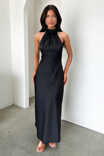 Daphne High Neck Maxi Dress - Black
