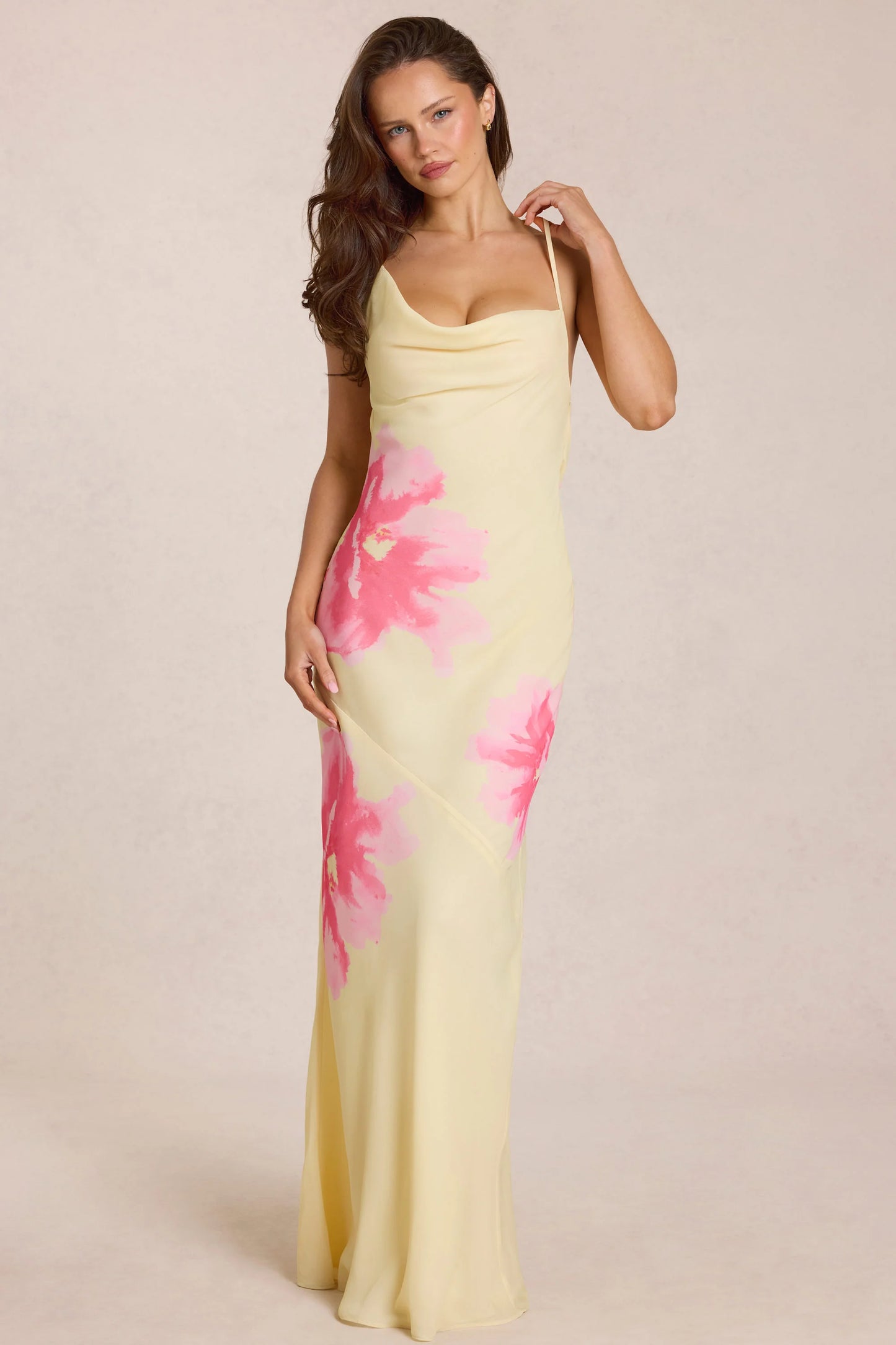 Chiffon Maxi Dress in Yellow Floral Print