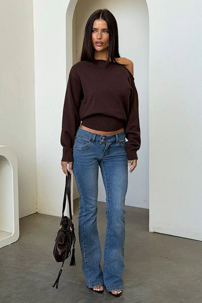 Tovah Off Shoulder Long Sleeve Knit - Brown