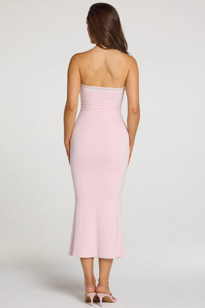 Modal Lace-Trim Midaxi Dress in Baby Pink