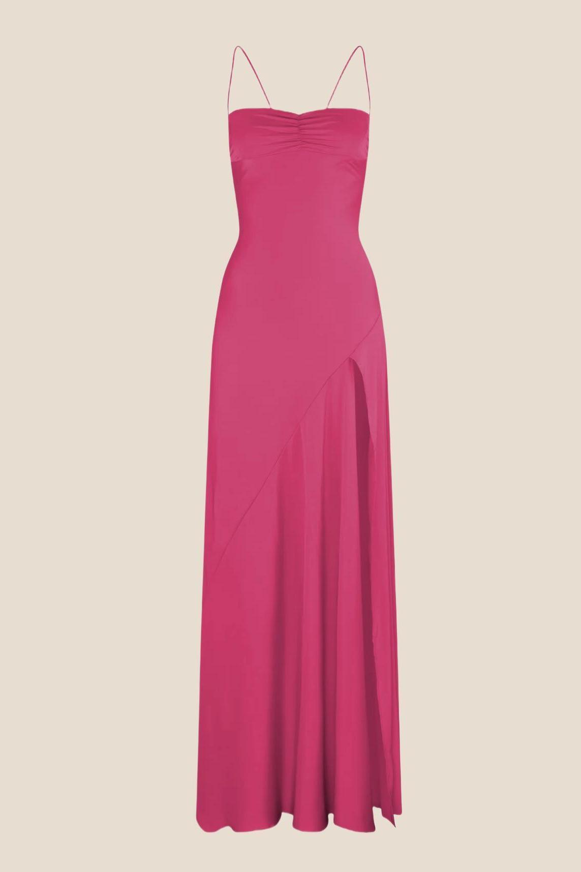 Spaghetti Straps Red Long Dress with Slit