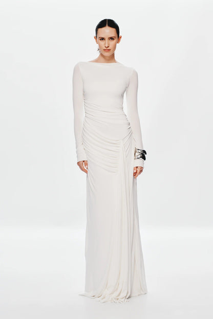 Misha Glacier Cupro Long Sleeve Maxi Dress - Ivory