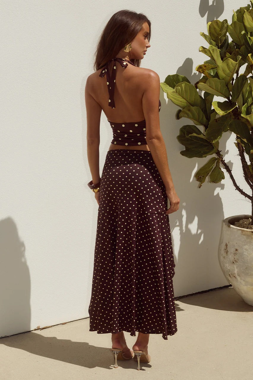 Melody Midi Skirt - Choc/Lemon Polka