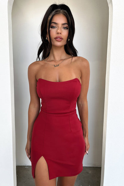 Lane Strapless Mini Dress - Red