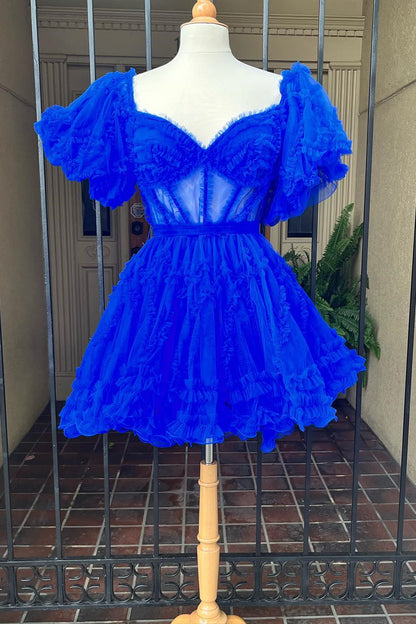 Off the Shoulder Hot Pink Ruffles Short A-line Homecoming Dress