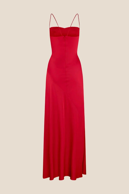 Spaghetti Straps Red Long Dress with Slit