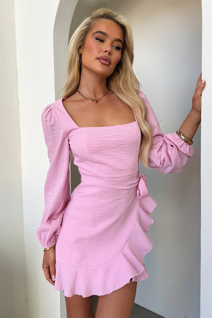 Silvana Long Sleeve Wrap Mini Dress - Pink