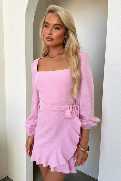 Silvana Long Sleeve Wrap Mini Dress - Pink