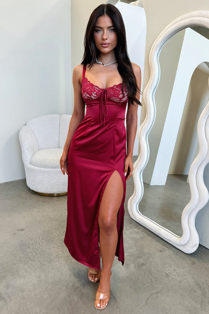 Sorrento Satin Maxi Dress - Red